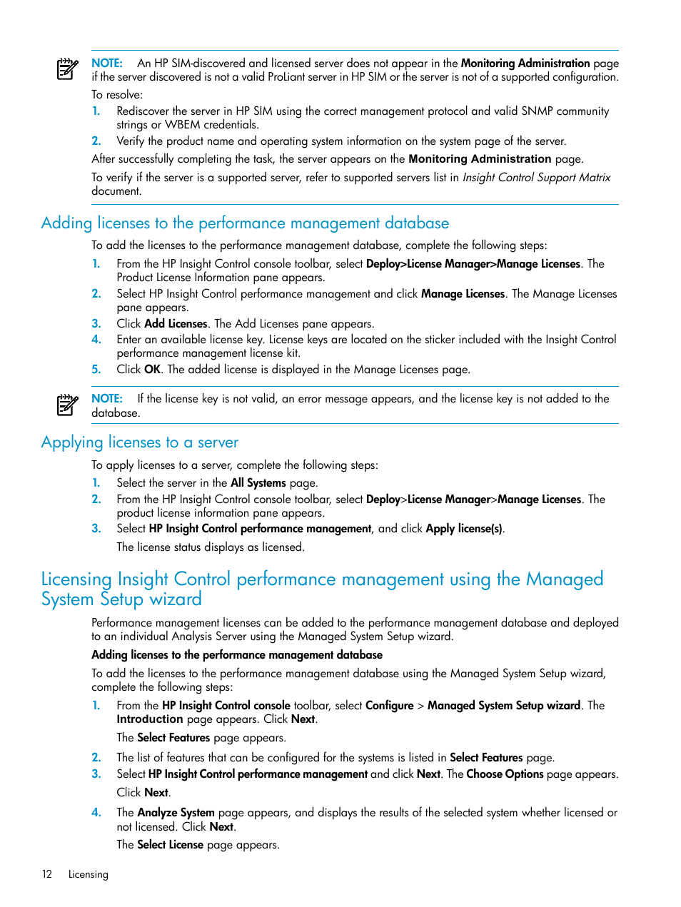 Applying licenses to a server | HP Insight Control User Manual | Page 12 / 79