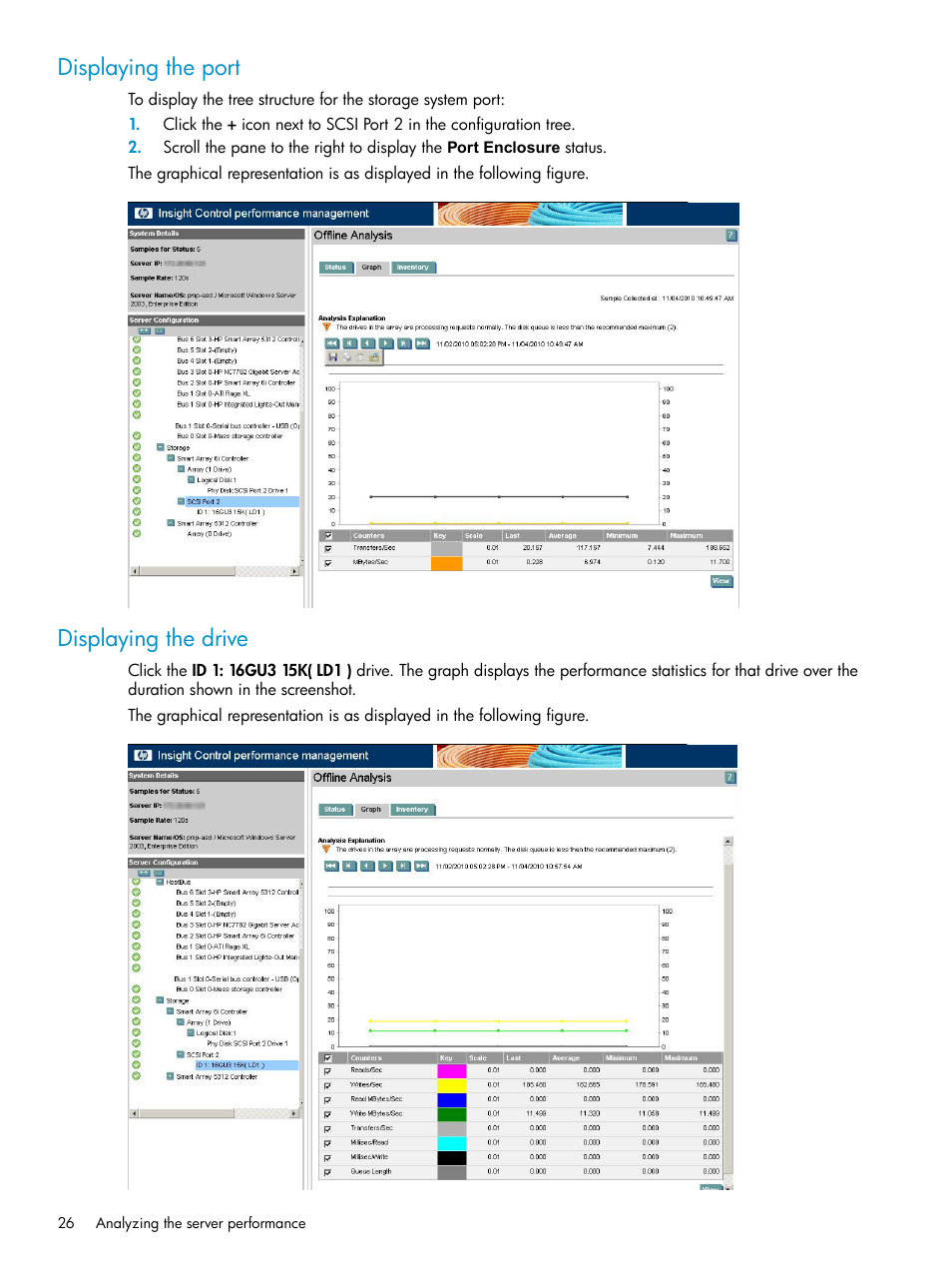 Displaying the port, Displaying the drive, Displaying the port displaying the drive | HP Insight Control User Manual | Page 26 / 79