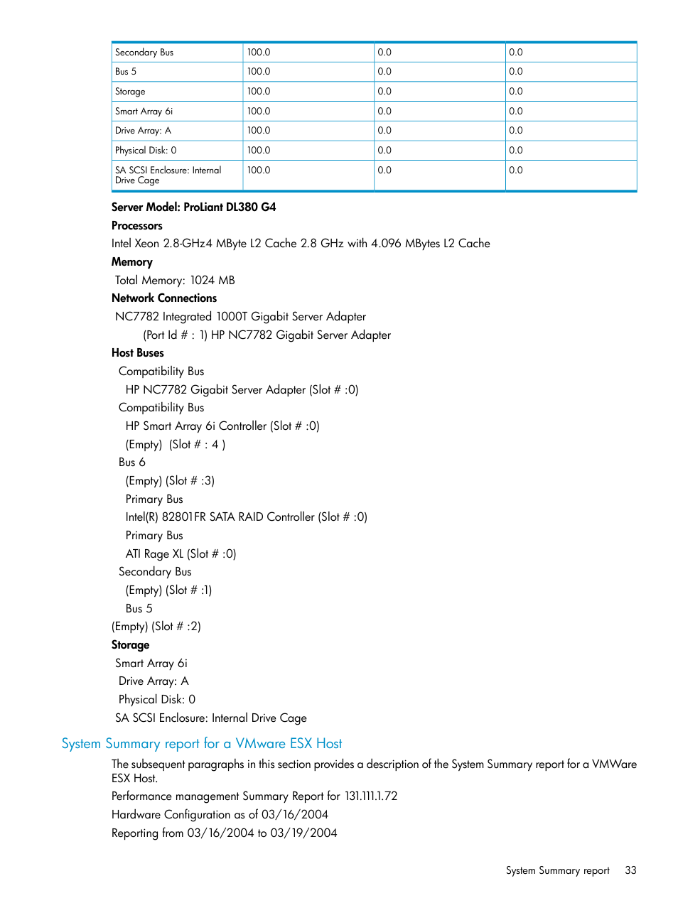 System summary report for a vmware esx host | HP Insight Control User Manual | Page 33 / 79