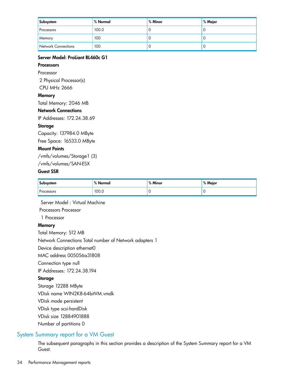 System summary report for a vm guest | HP Insight Control User Manual | Page 34 / 79