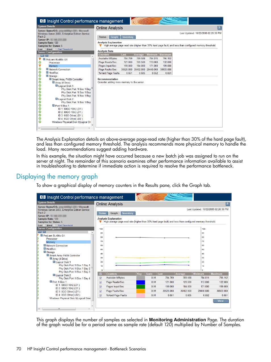 Displaying the memory graph | HP Insight Control User Manual | Page 70 / 79