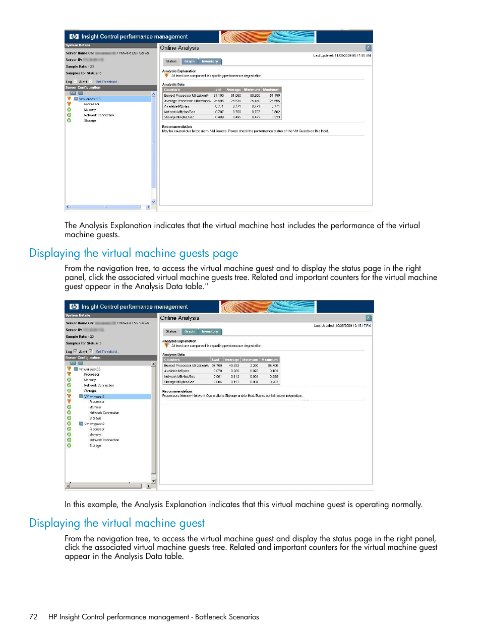 Displaying the virtual machine guest, Displaying the virtual machine guests page | HP Insight Control User Manual | Page 72 / 79