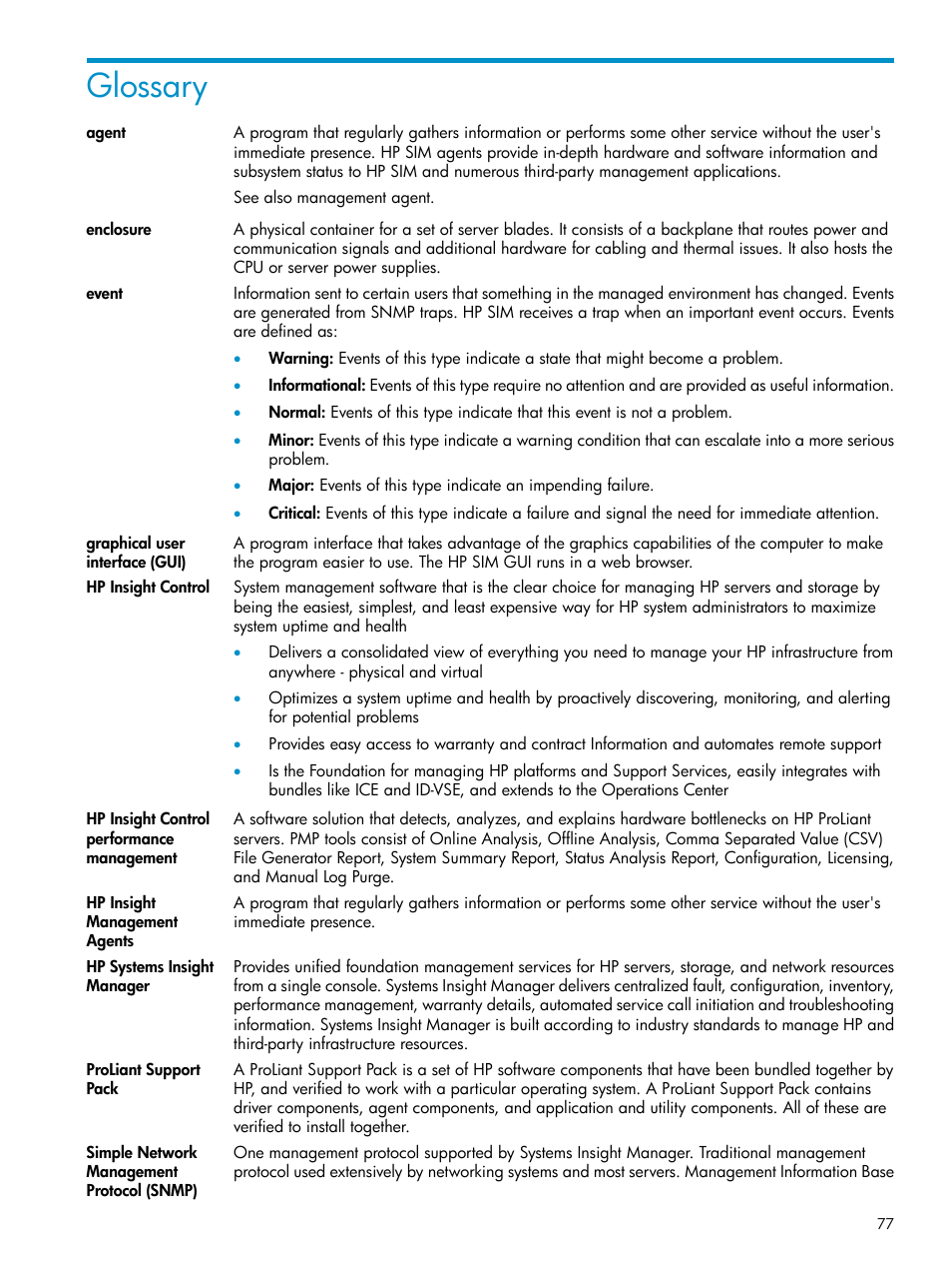 Glossary | HP Insight Control User Manual | Page 77 / 79