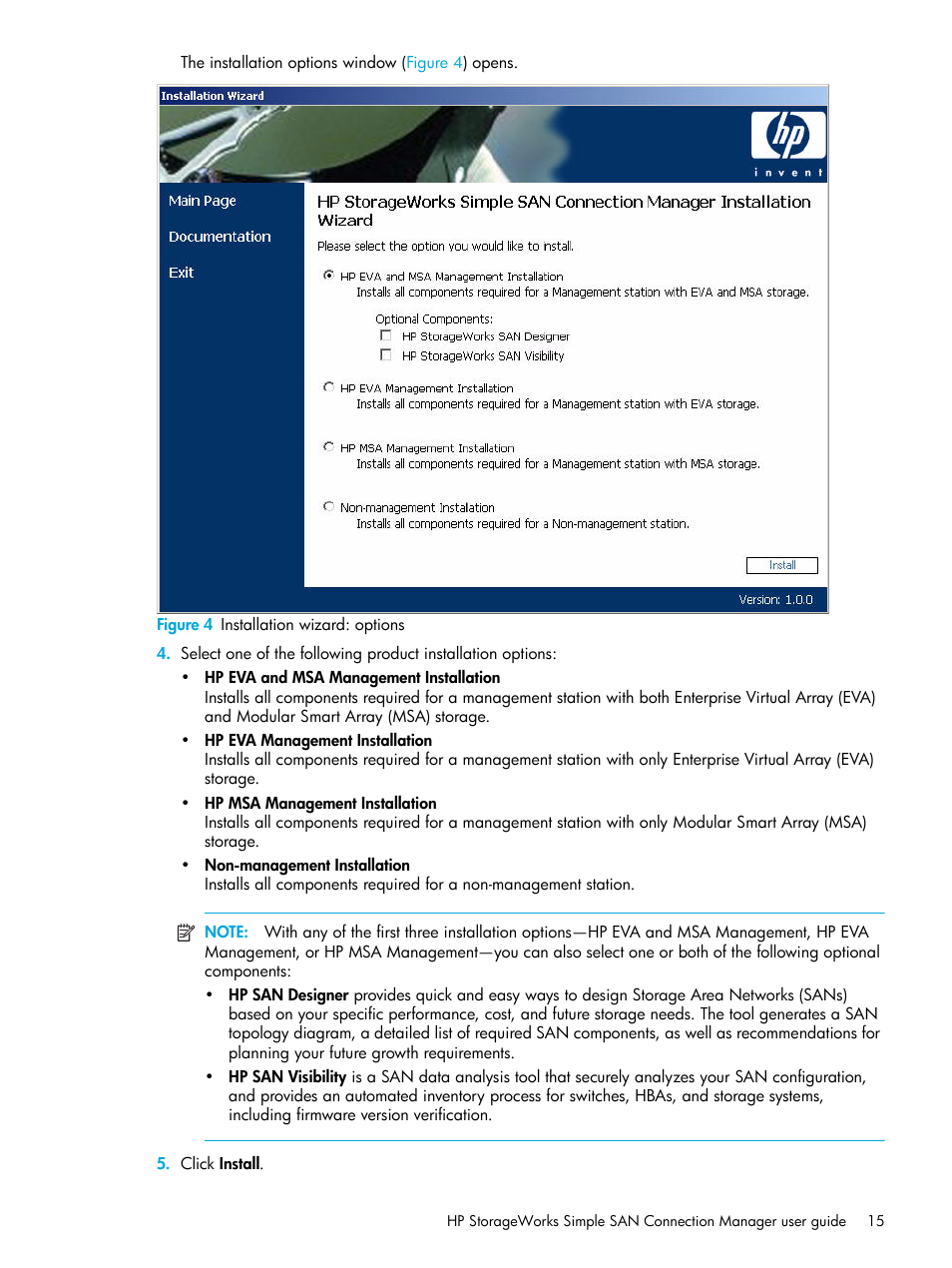 4 installation wizard: options | HP 8.20q Fibre Channel Switch User Manual | Page 15 / 98