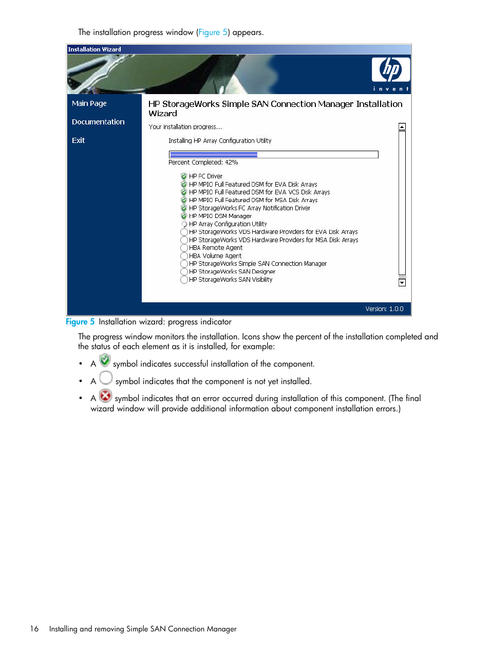 5 installation wizard: progress indicator | HP 8.20q Fibre Channel Switch User Manual | Page 16 / 98