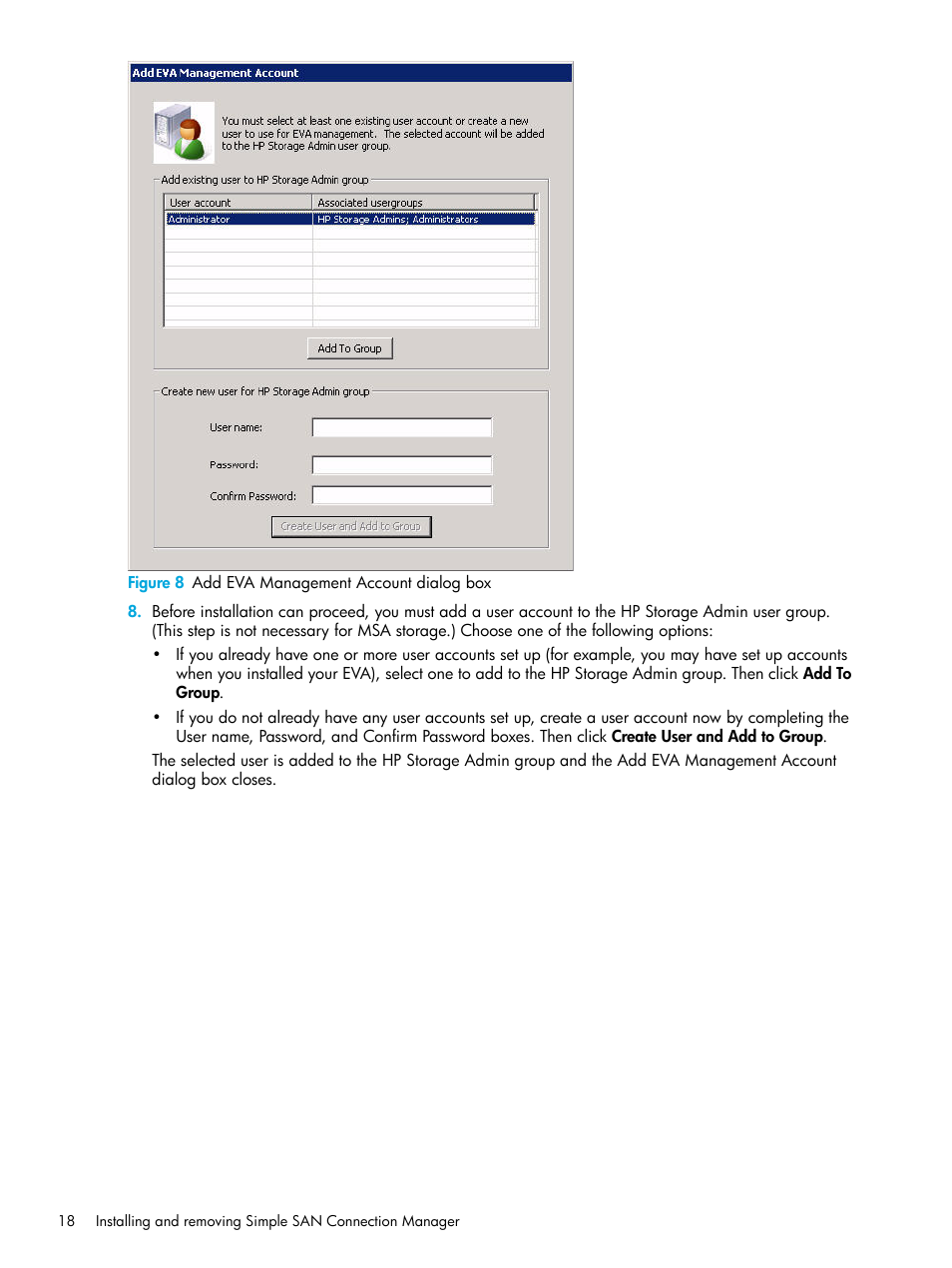 8 add eva management account dialog box | HP 8.20q Fibre Channel Switch User Manual | Page 18 / 98