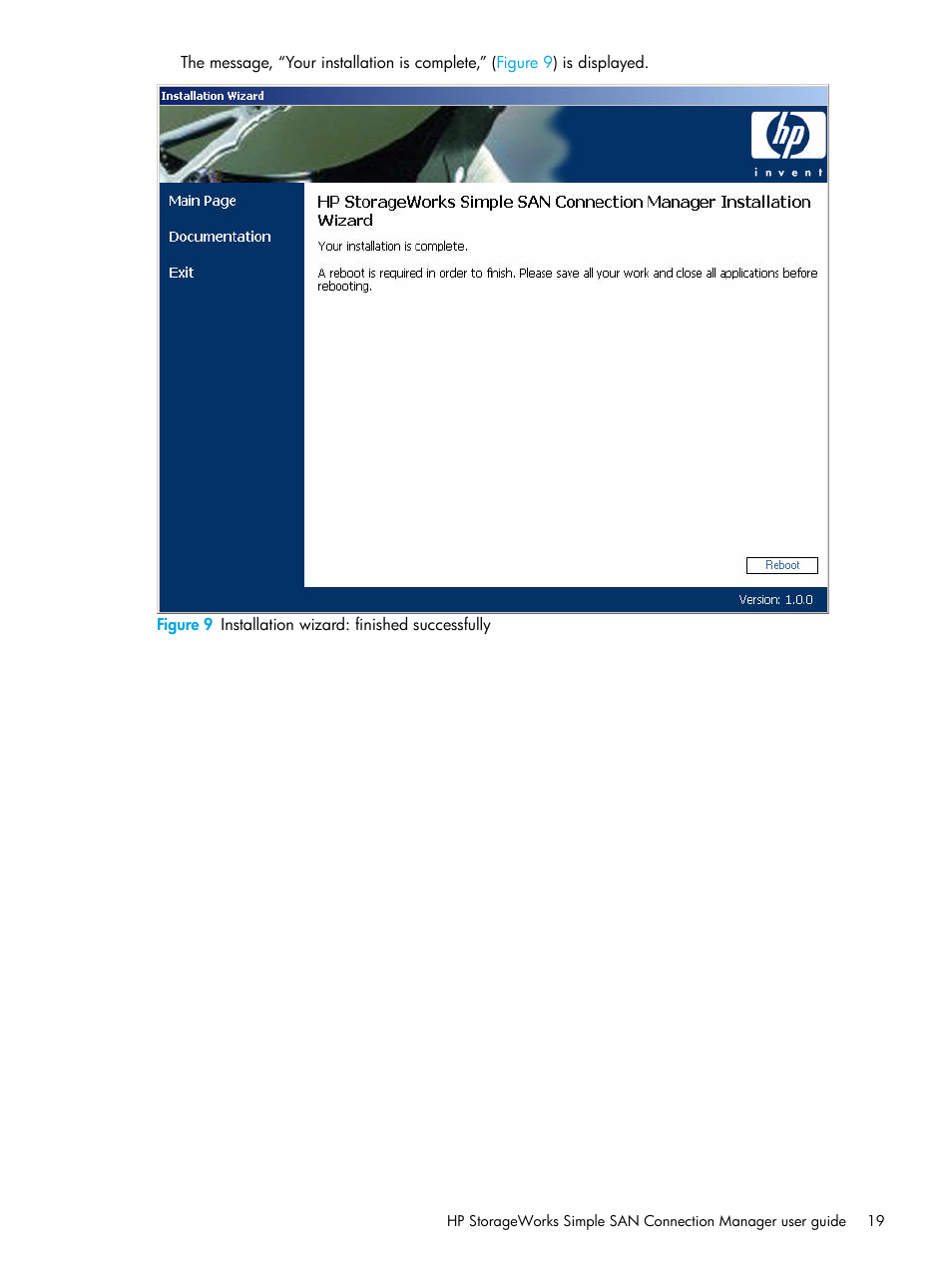 9 installation, Wizard, Finished | Successfully | HP 8.20q Fibre Channel Switch User Manual | Page 19 / 98