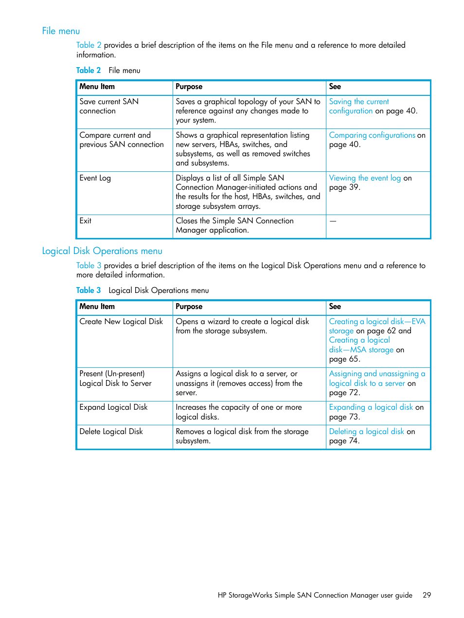 File menu, Logical disk operations menu, 2 file menu | 3 logical disk operations menu | HP 8.20q Fibre Channel Switch User Manual | Page 29 / 98