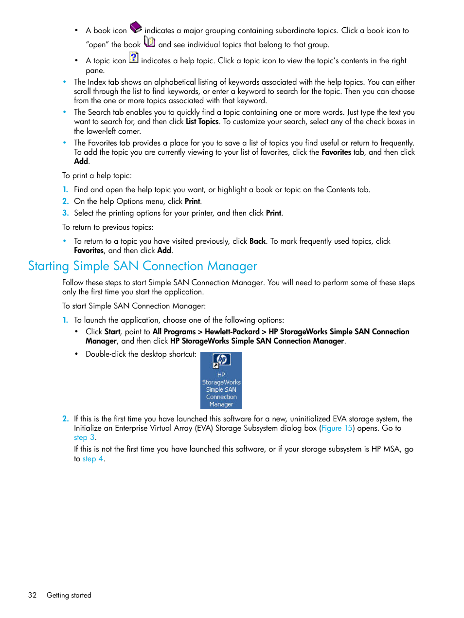 Starting simple san connection manager | HP 8.20q Fibre Channel Switch User Manual | Page 32 / 98