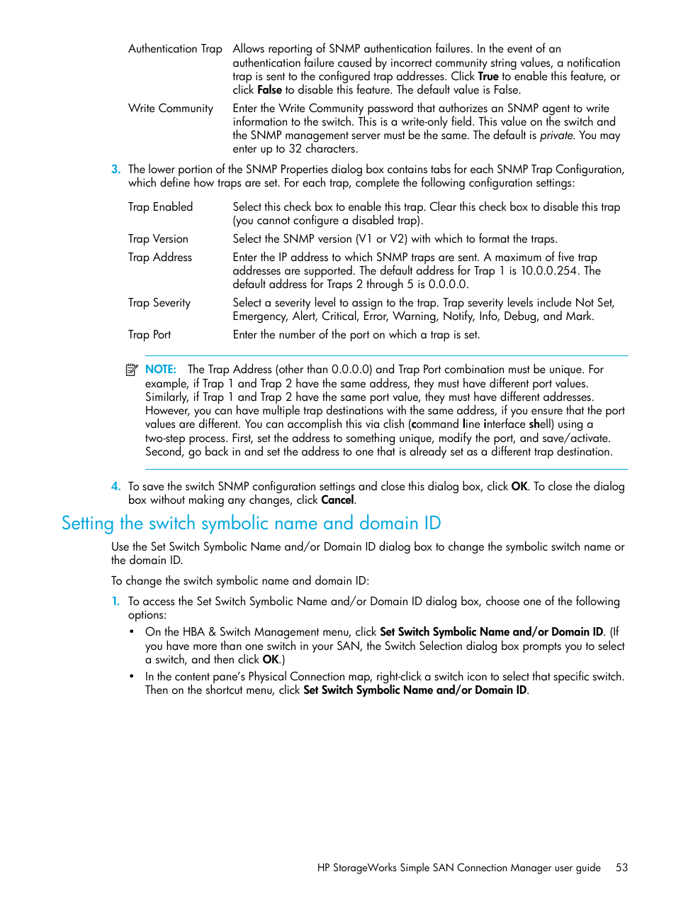 Setting the switch symbolic name and domain id, Setting the switch symbolic, Name and domain id | HP 8.20q Fibre Channel Switch User Manual | Page 53 / 98