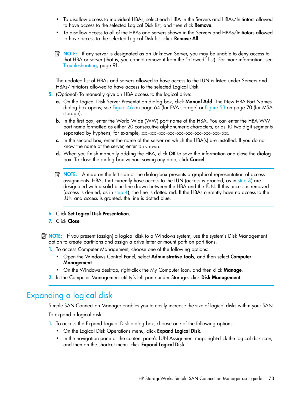 Expanding a logical disk | HP 8.20q Fibre Channel Switch User Manual | Page 73 / 98
