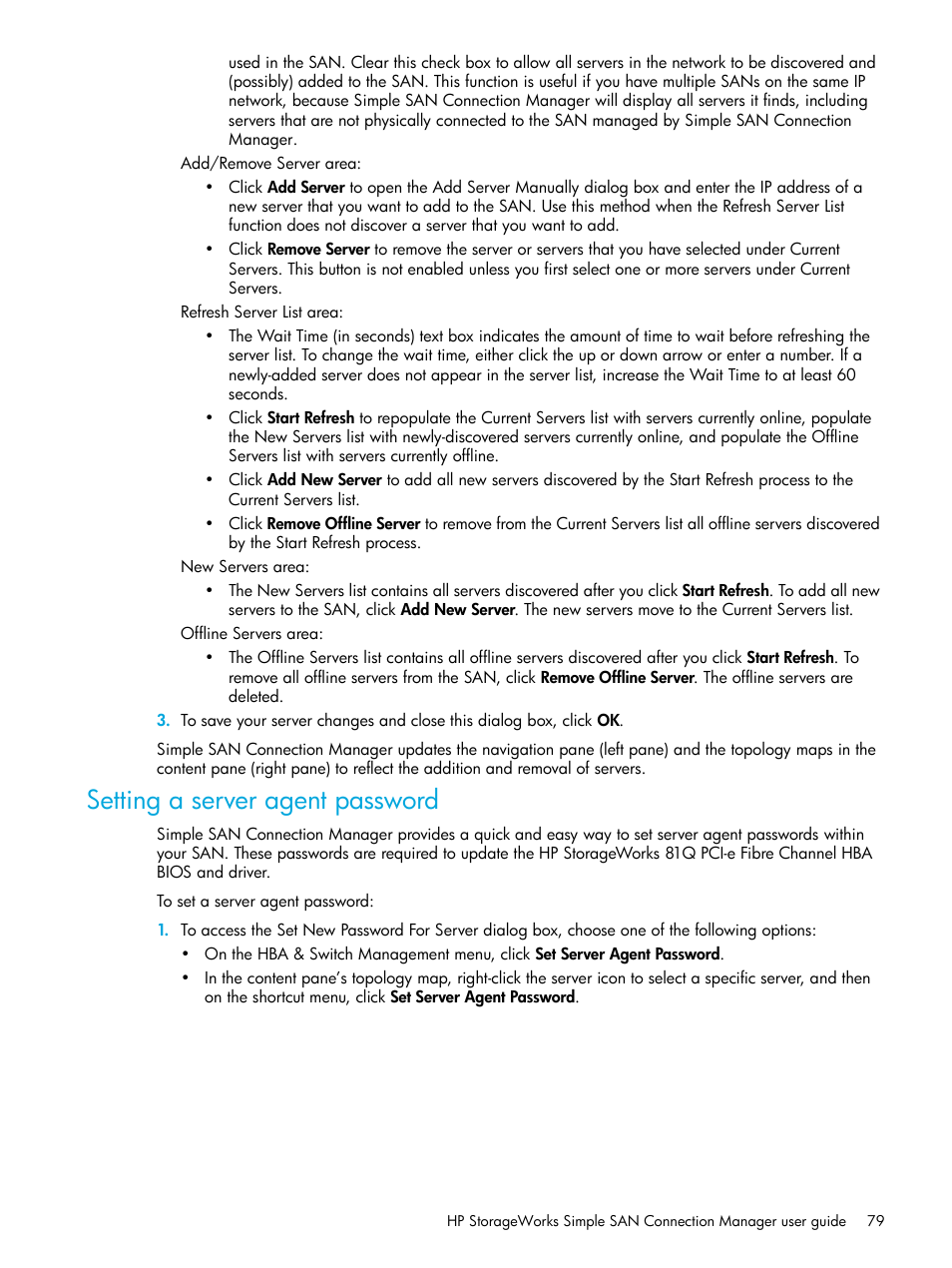 Setting a server agent password, Setting a server agent, Password | HP 8.20q Fibre Channel Switch User Manual | Page 79 / 98