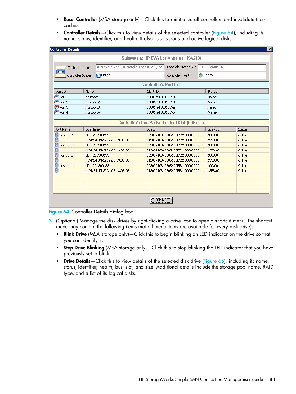 64 controller details dialog box | HP 8.20q Fibre Channel Switch User Manual | Page 83 / 98
