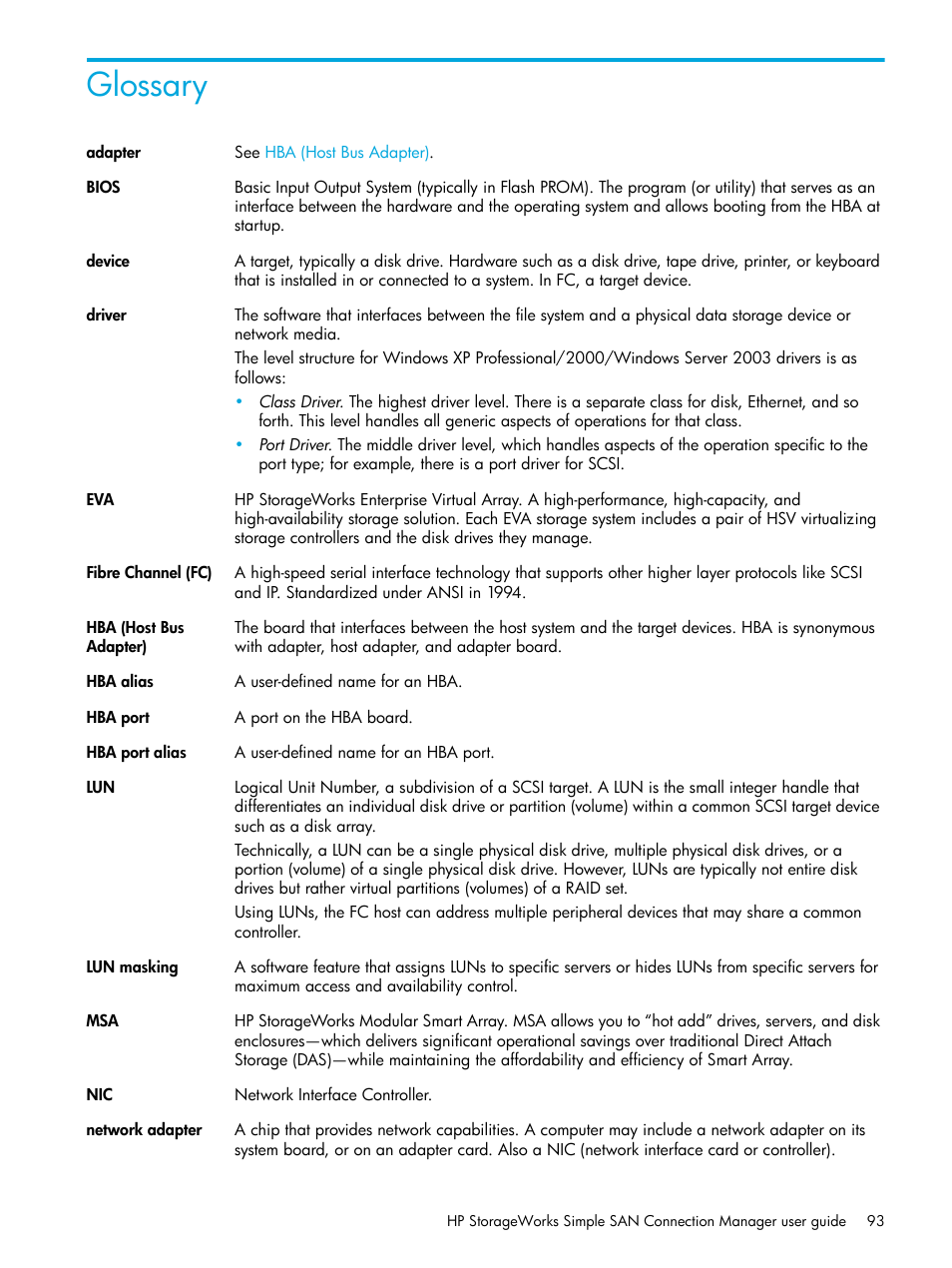 Glossary | HP 8.20q Fibre Channel Switch User Manual | Page 93 / 98