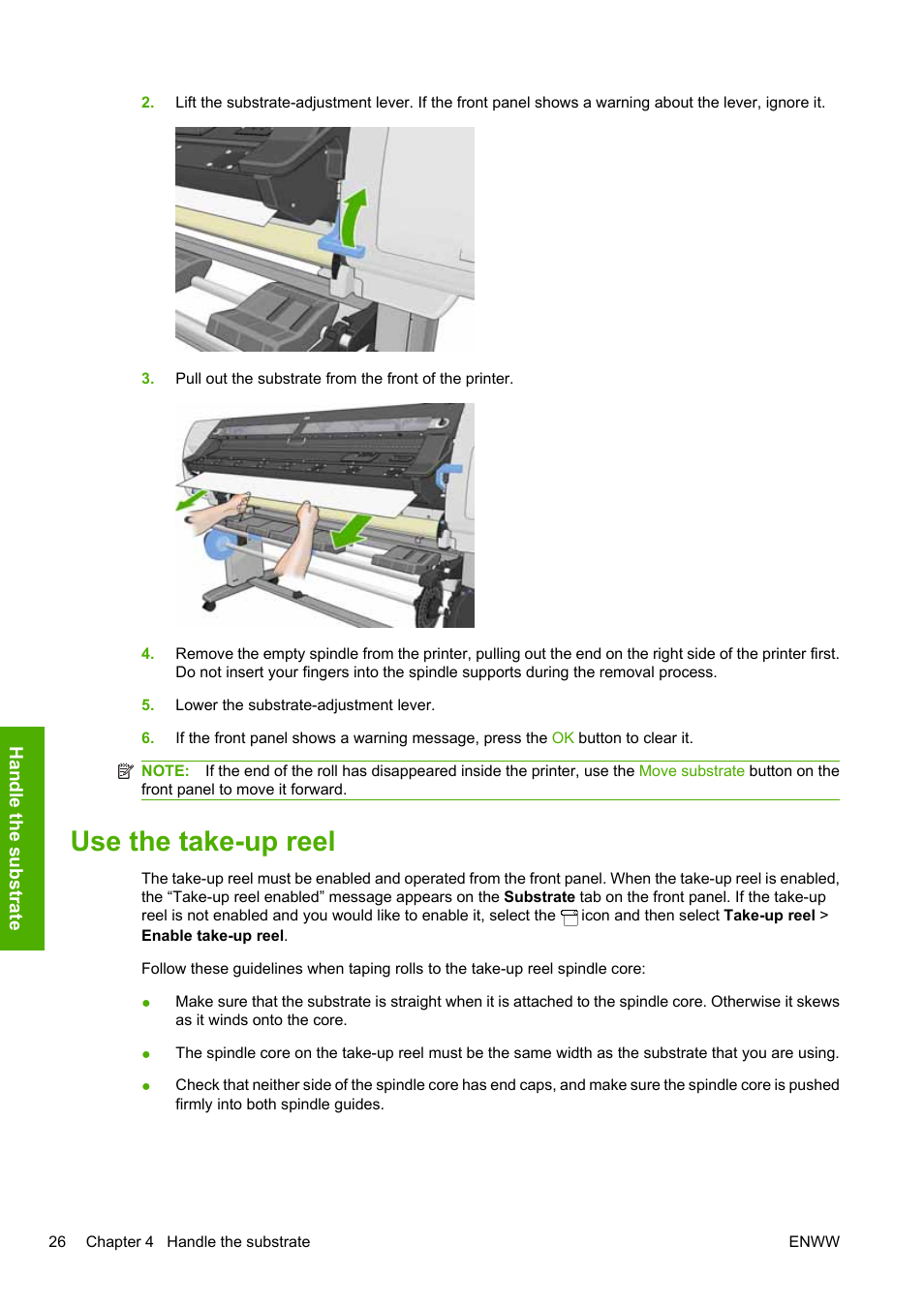 Use the take-up reel | HP Designjet L25500 Printer series User Manual | Page 30 / 82
