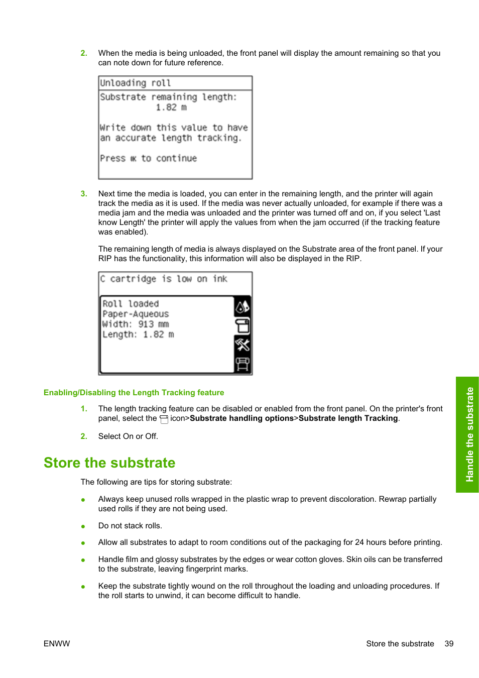 Store the substrate | HP Designjet L25500 Printer series User Manual | Page 43 / 82