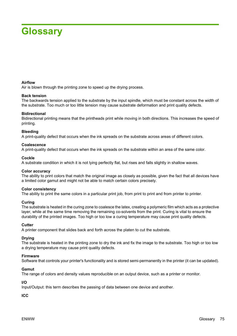 Glossary | HP Designjet L25500 Printer series User Manual | Page 79 / 82