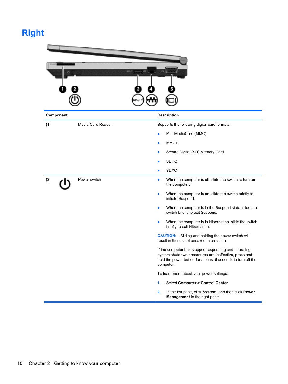 Right | HP EliteBook 2170p Notebook PC User Manual | Page 20 / 100