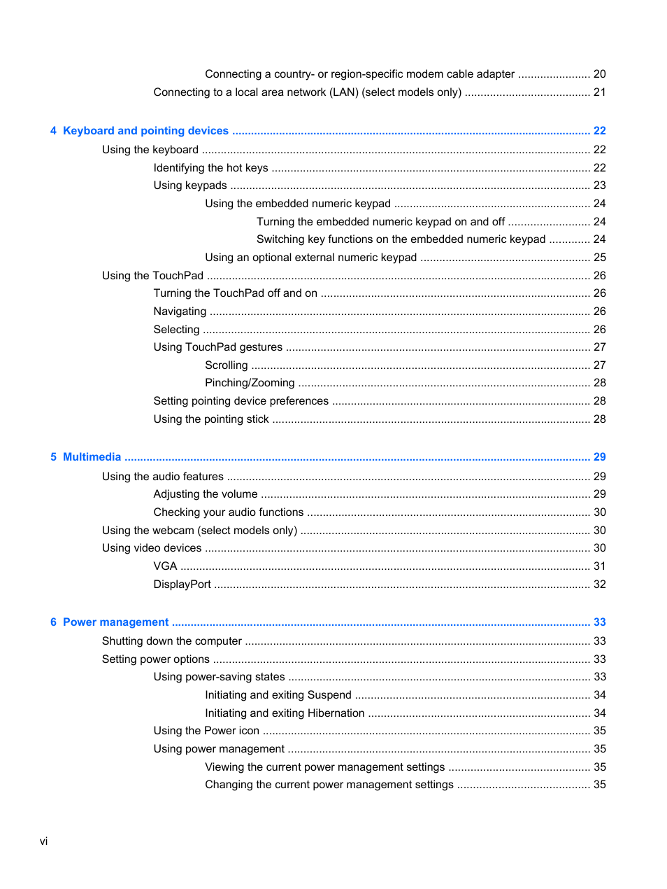 HP EliteBook 2170p Notebook PC User Manual | Page 6 / 100
