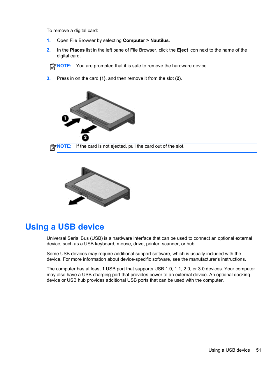 Using a usb device | HP EliteBook 2170p Notebook PC User Manual | Page 61 / 100