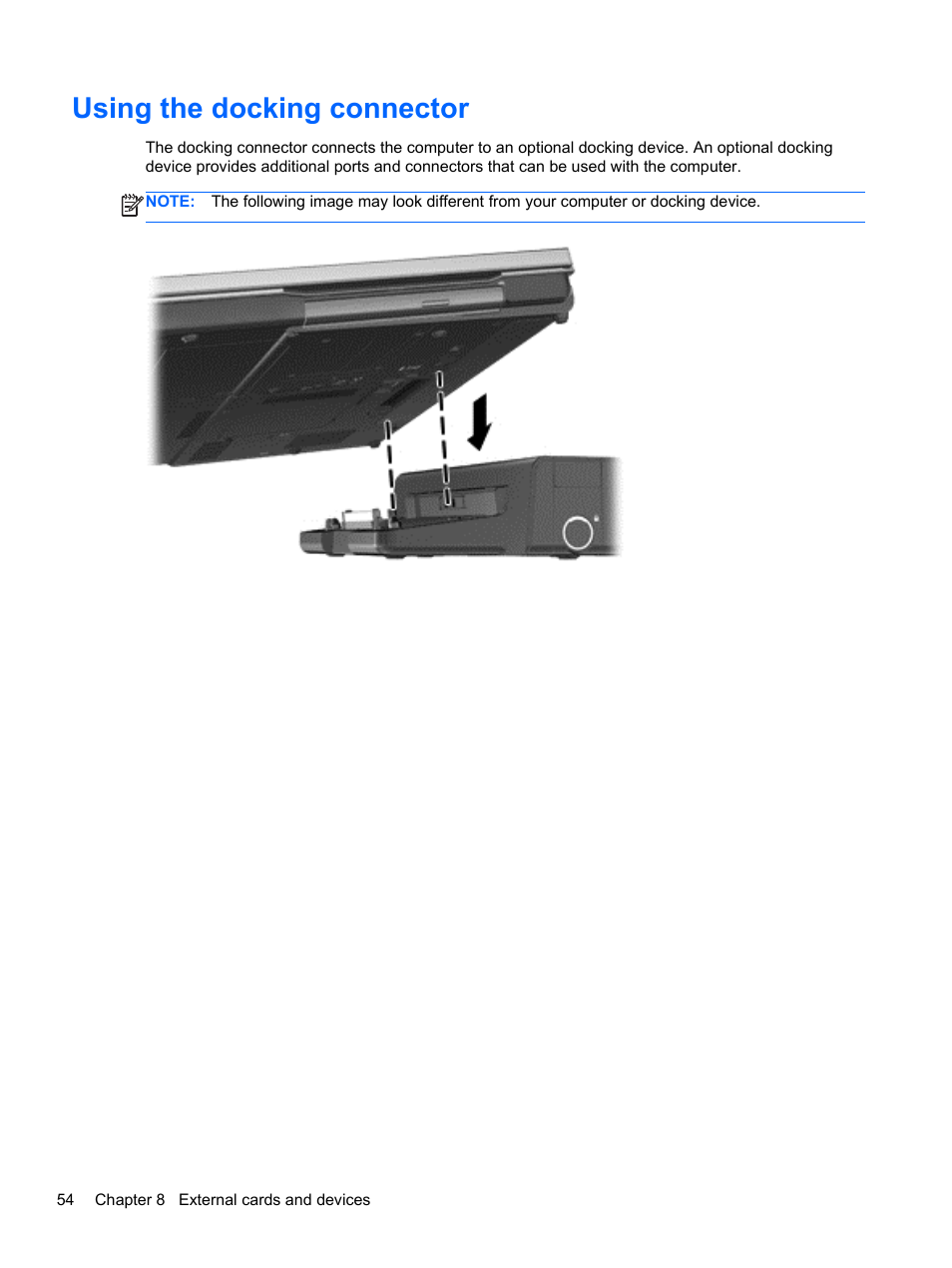 Using the docking connector | HP EliteBook 2170p Notebook PC User Manual | Page 64 / 100