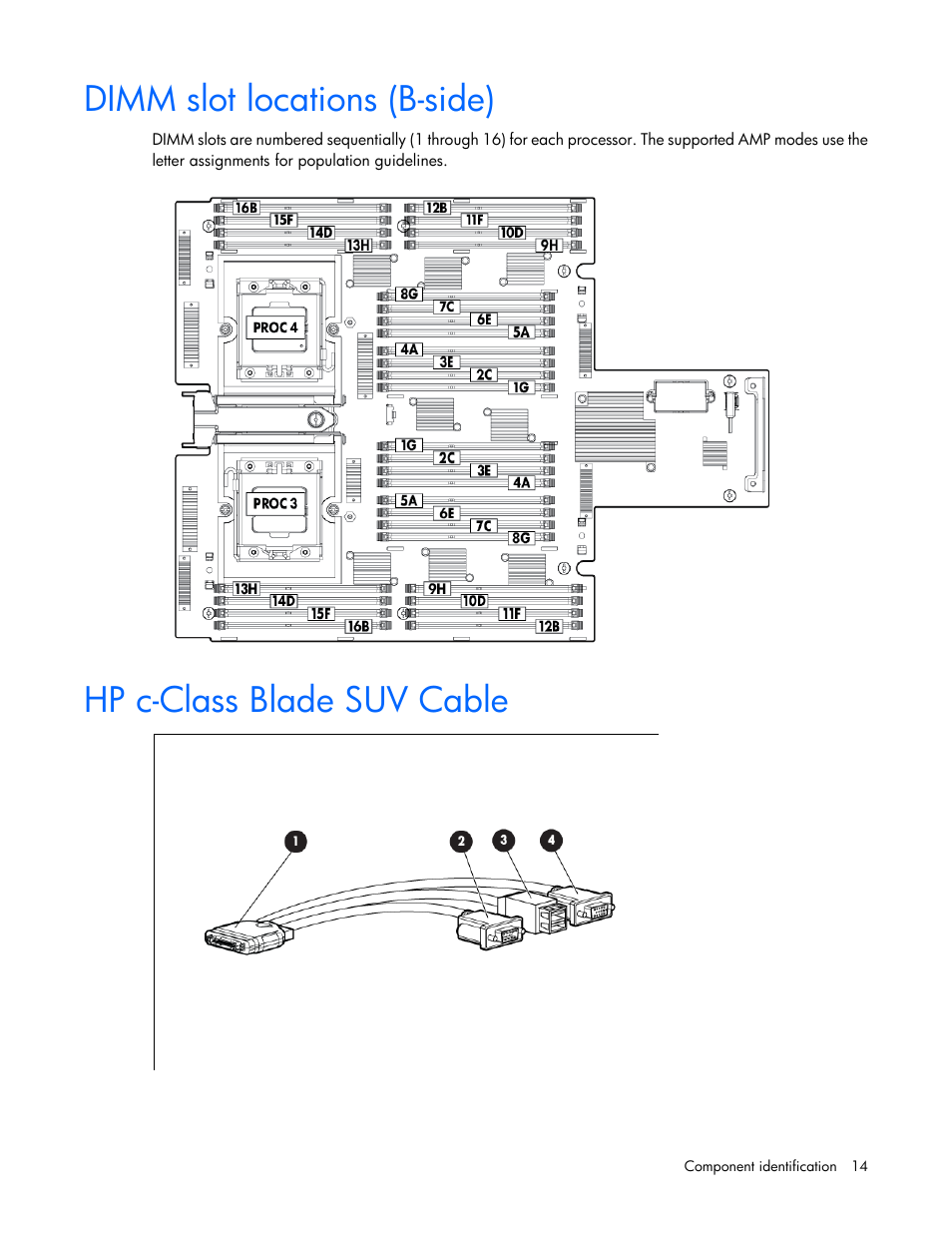 Dimm slot locations (b-side), Hp c-class blade suv cable | HP ProLiant BL680c G7 Server-Blade User Manual | Page 14 / 134