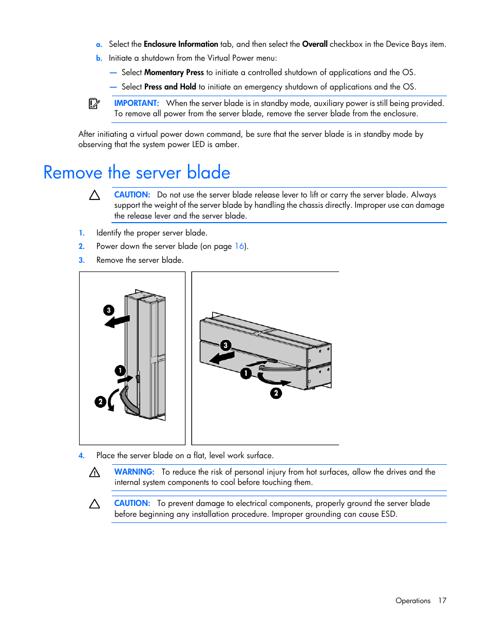 Remove the server blade | HP ProLiant BL680c G7 Server-Blade User Manual | Page 17 / 134