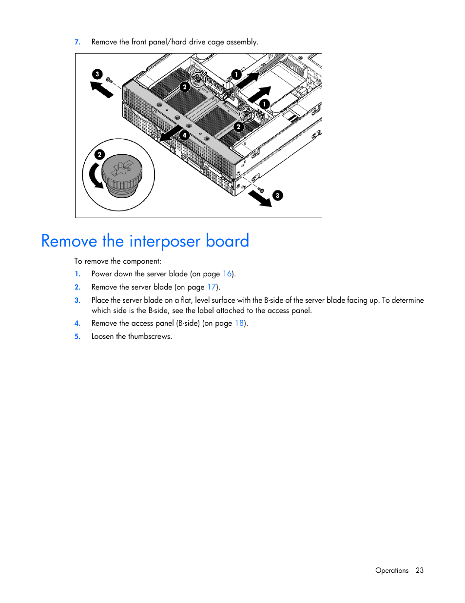 Remove the interposer board | HP ProLiant BL680c G7 Server-Blade User Manual | Page 23 / 134