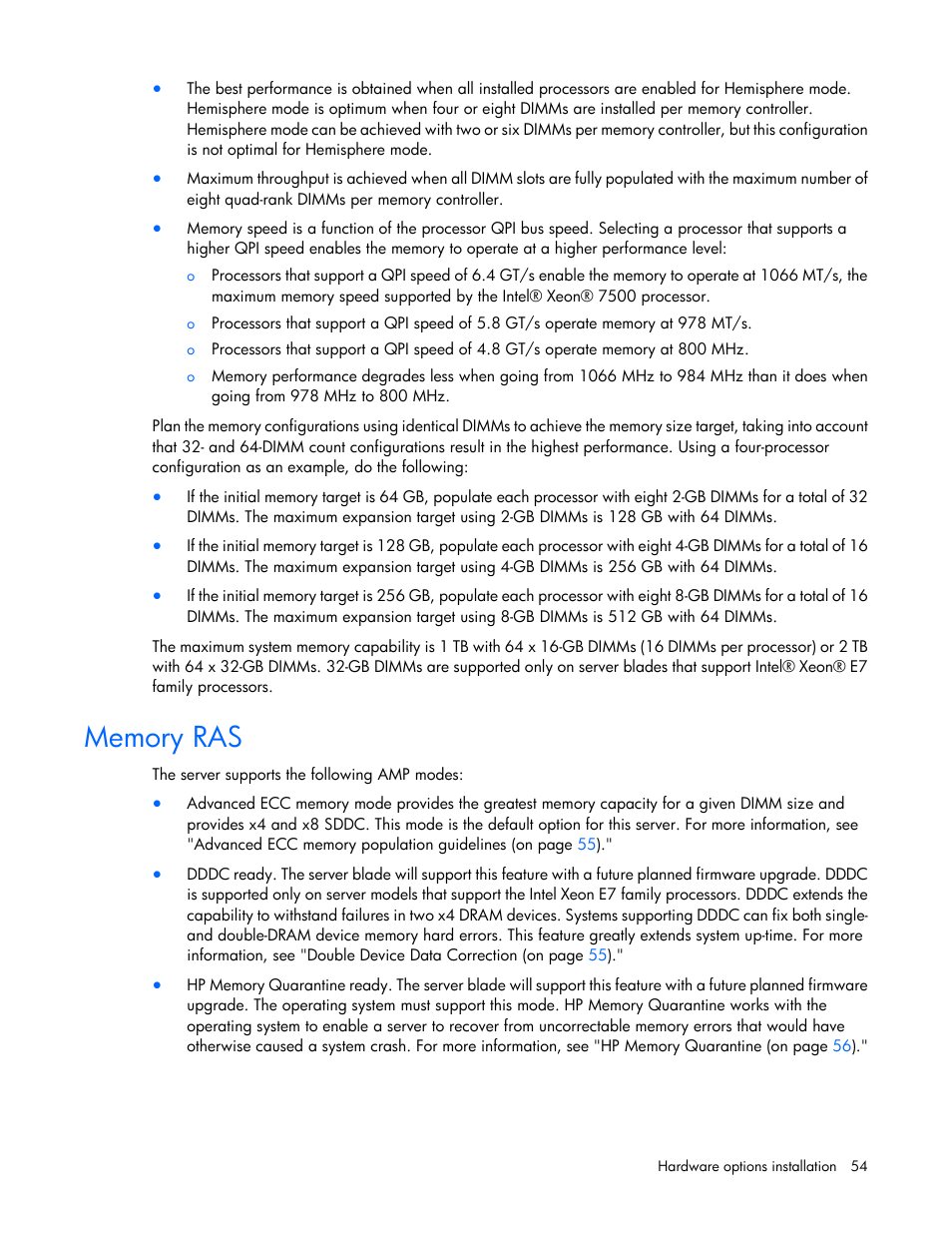 Memory ras | HP ProLiant BL680c G7 Server-Blade User Manual | Page 54 / 134