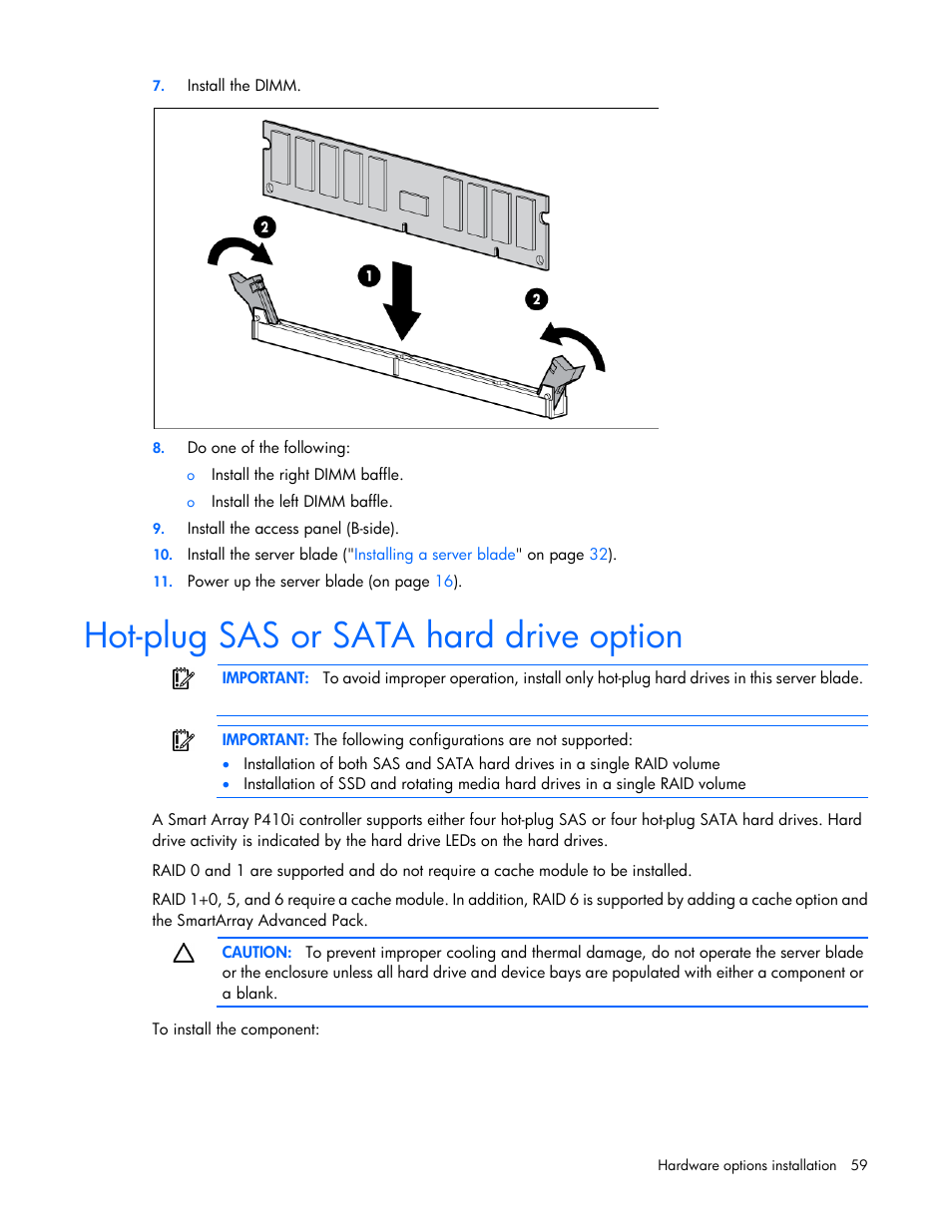 Hot-plug sas or sata hard drive option | HP ProLiant BL680c G7 Server-Blade User Manual | Page 59 / 134