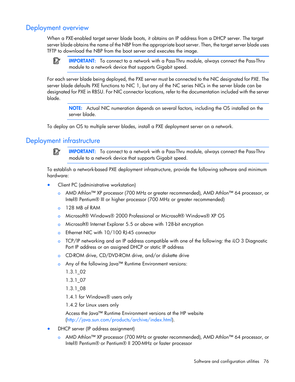 Deployment overview, Deployment infrastructure | HP ProLiant BL680c G7 Server-Blade User Manual | Page 76 / 134