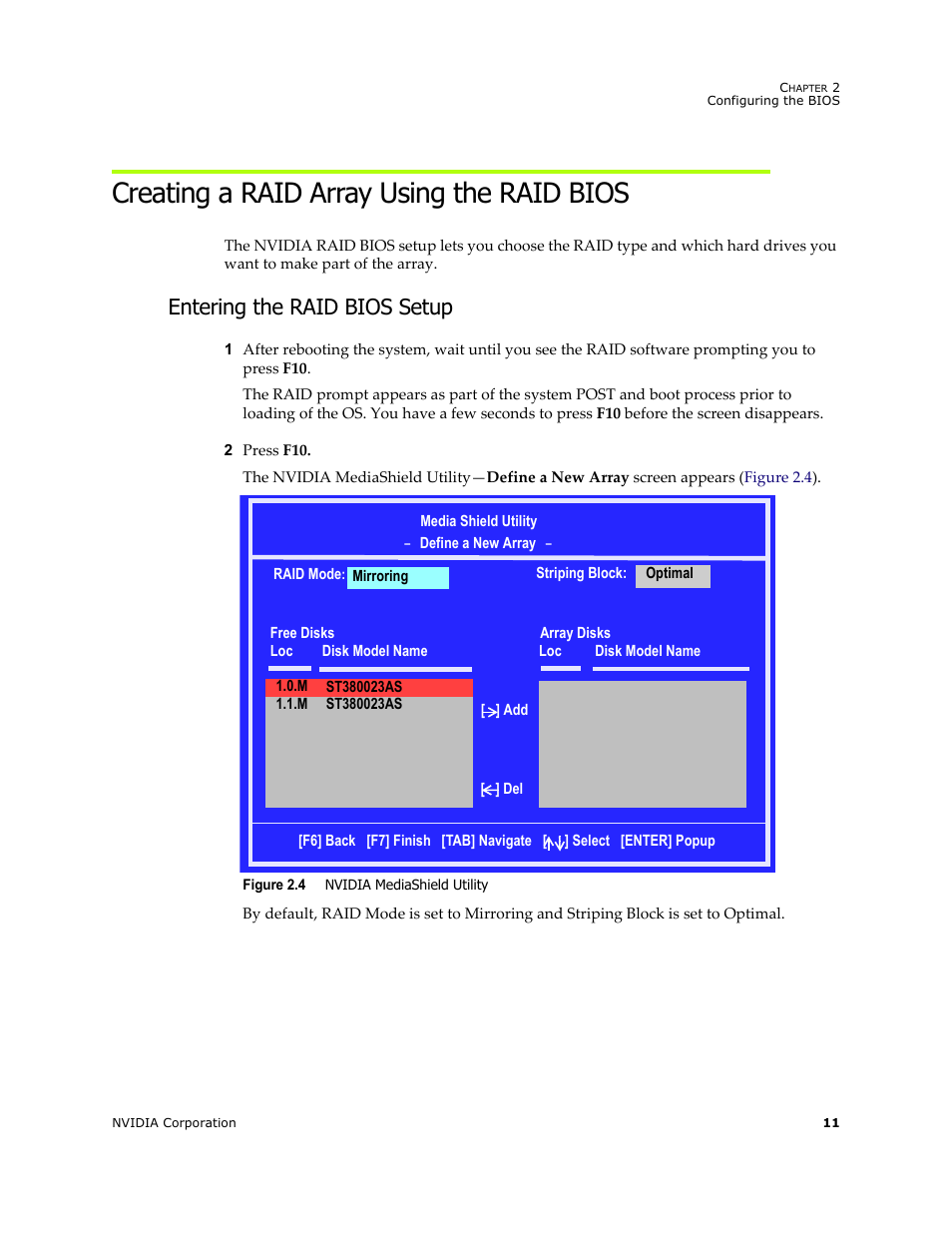 Creating a raid array using the raid bios, Entering the raid bios setup | HP ProLiant ML115 Server User Manual | Page 15 / 58
