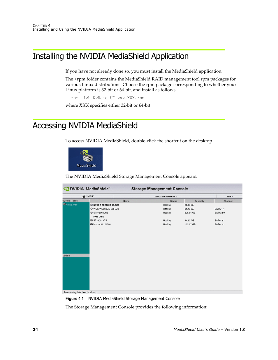 Installing the nvidia mediashield application, Accessing nvidia mediashield | HP ProLiant ML115 Server User Manual | Page 28 / 58