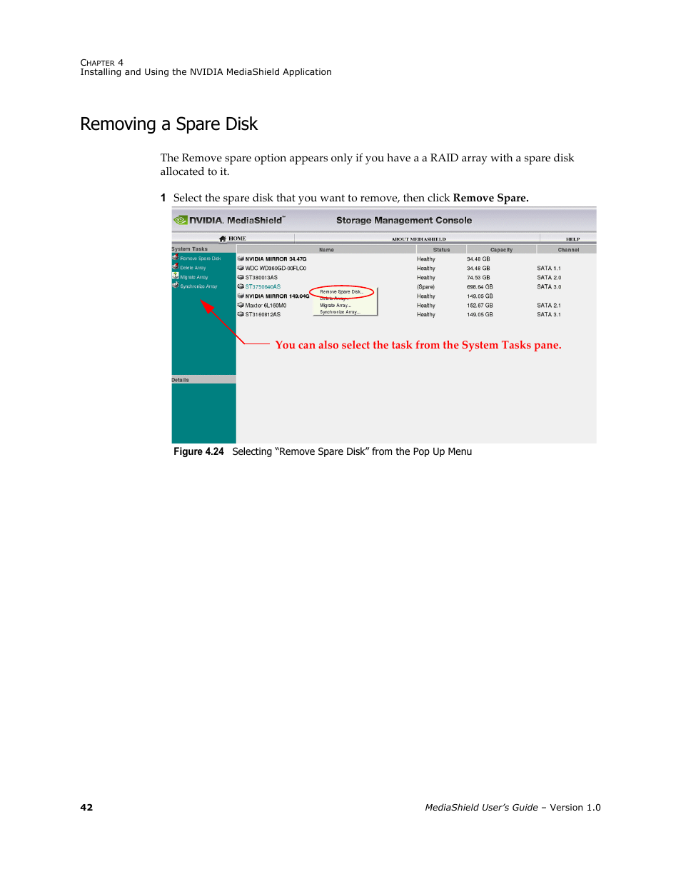 Removing a spare disk | HP ProLiant ML115 Server User Manual | Page 46 / 58