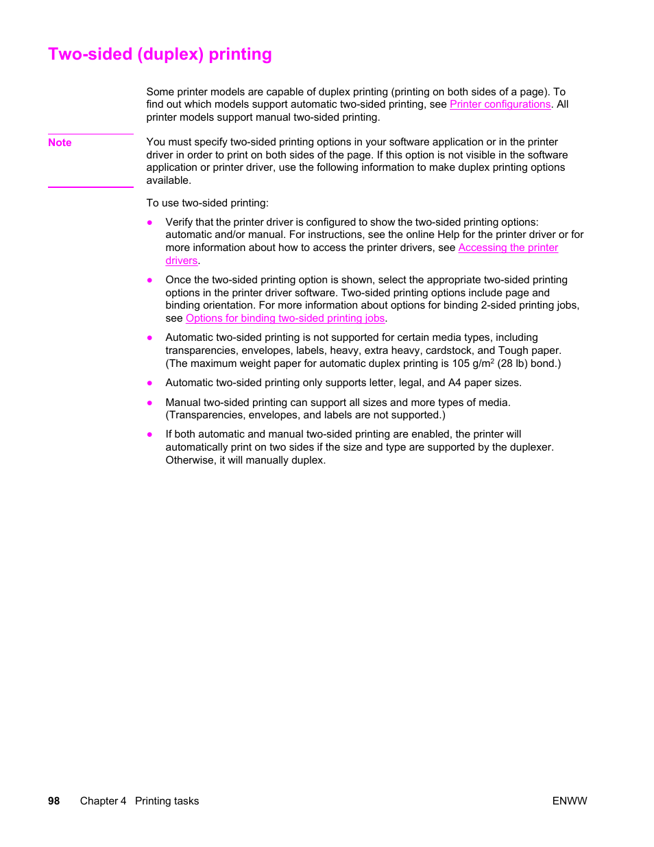 Two-sided (duplex) printing, If you are duplex printing, see, For loading instructions | HP Color LaserJet 4650 Printer series User Manual | Page 112 / 276