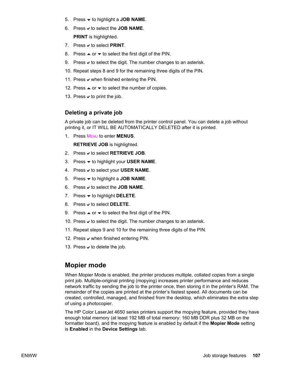 Mopier mode | HP Color LaserJet 4650 Printer series User Manual | Page 121 / 276