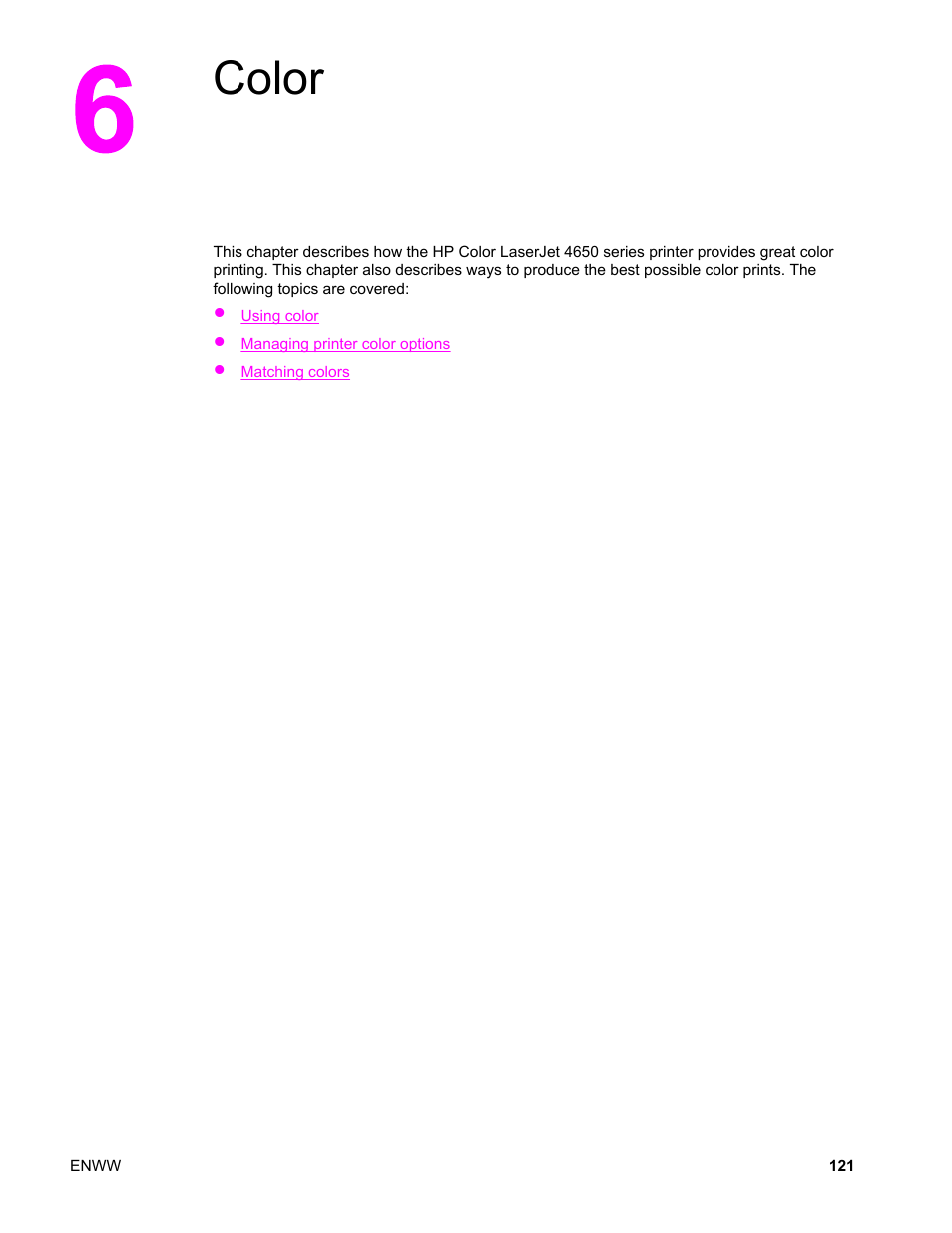 Color, 6 color | HP Color LaserJet 4650 Printer series User Manual | Page 135 / 276