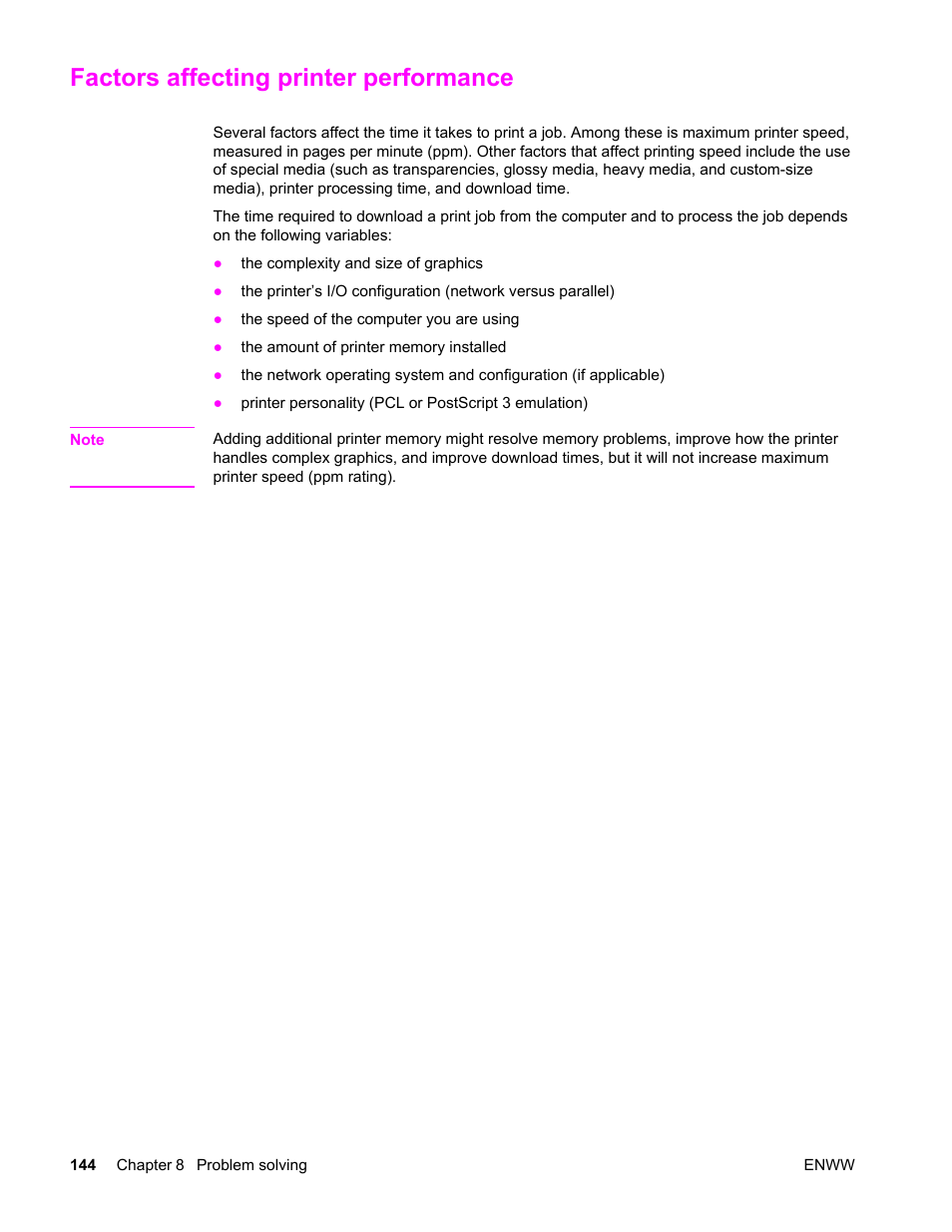 Factors affecting printer performance | HP Color LaserJet 4650 Printer series User Manual | Page 158 / 276