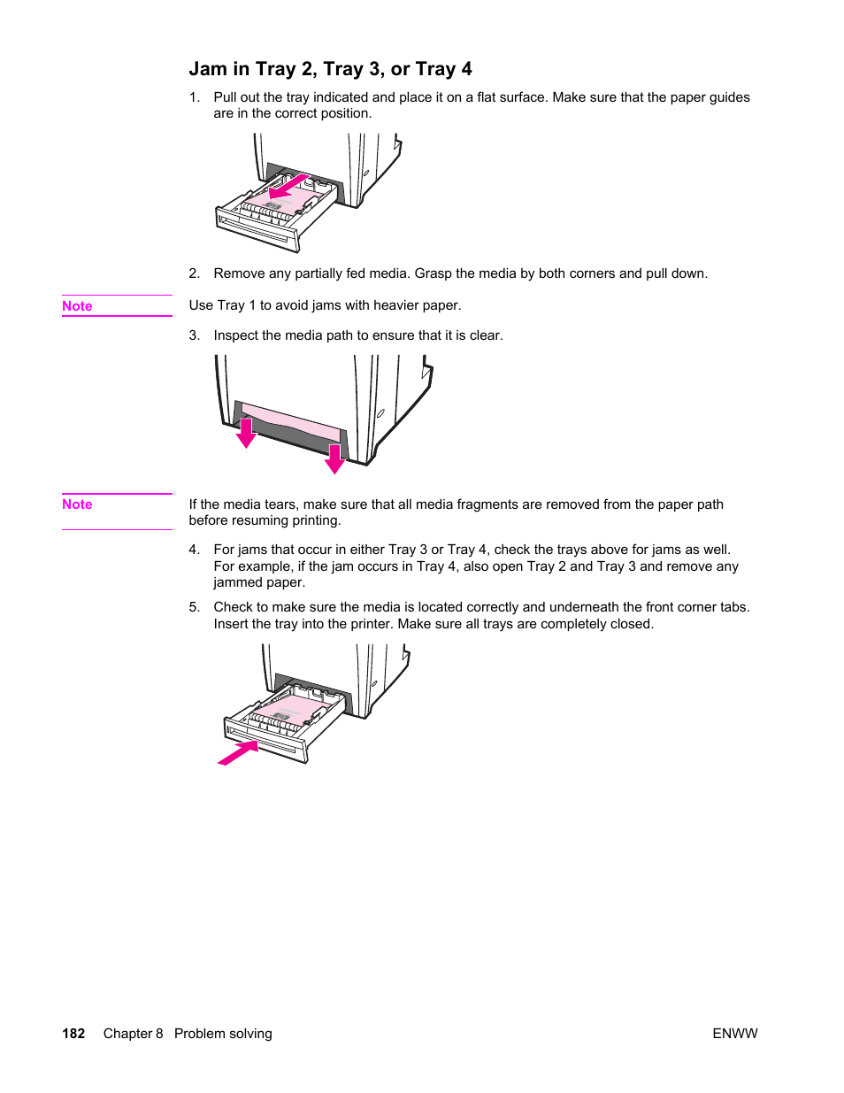 Jam in tray 2, tray 3, or tray 4 | HP Color LaserJet 4650 Printer series User Manual | Page 196 / 276