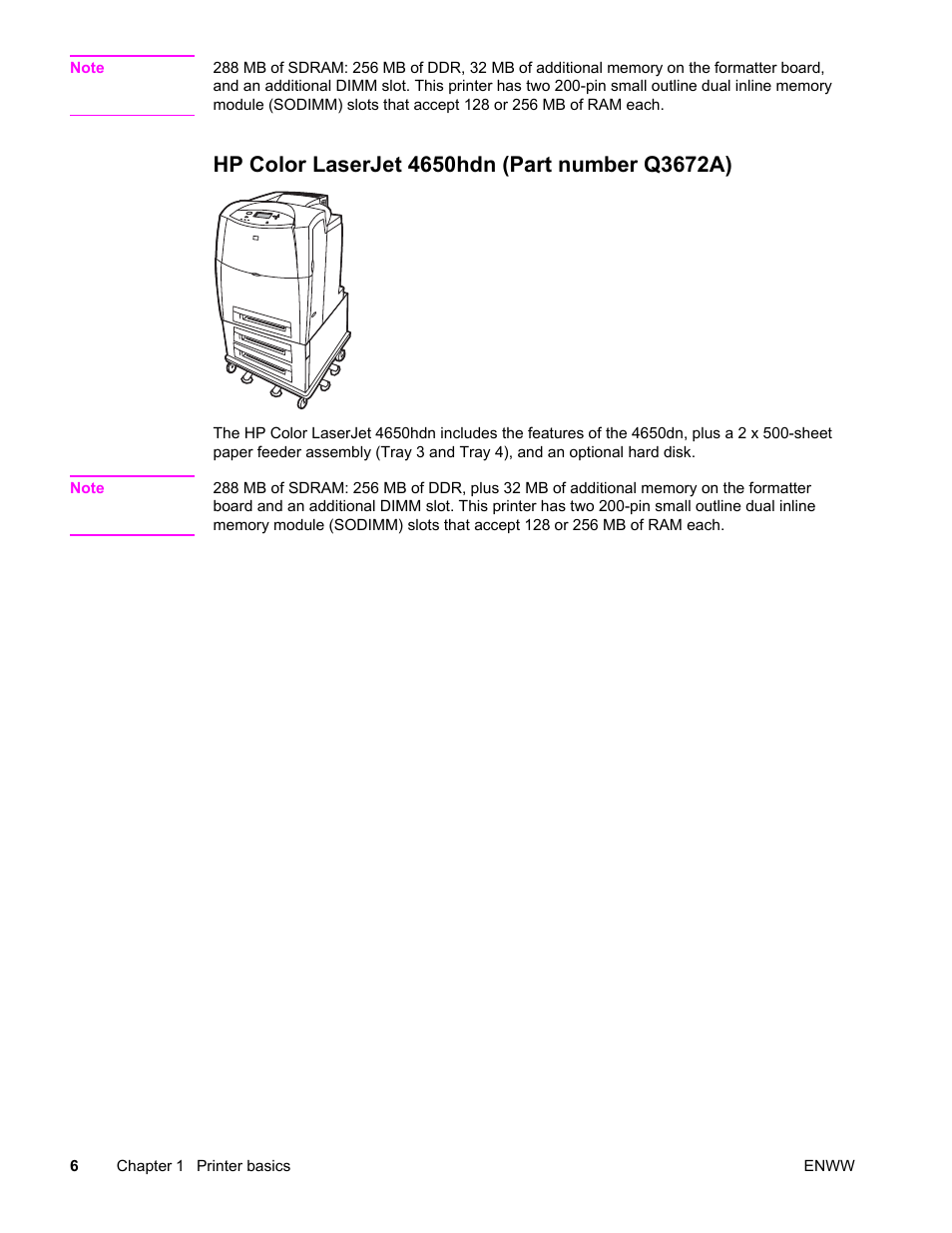 Hp color laserjet 4650hdn (part number q3672a) | HP Color LaserJet 4650 Printer series User Manual | Page 20 / 276