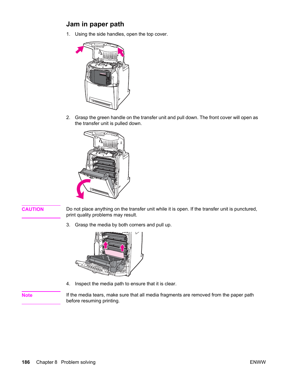 Jam in paper path | HP Color LaserJet 4650 Printer series User Manual | Page 200 / 276