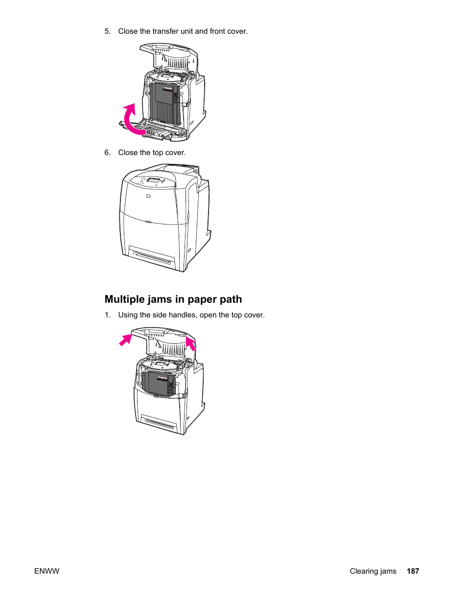 Multiple jams in paper path | HP Color LaserJet 4650 Printer series User Manual | Page 201 / 276