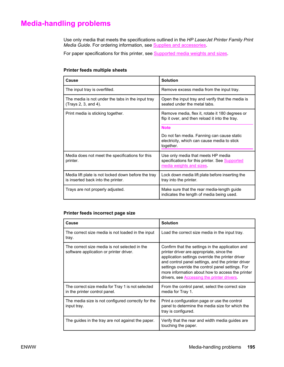 Media-handling problems, Printer feeds multiple sheets | HP Color LaserJet 4650 Printer series User Manual | Page 209 / 276
