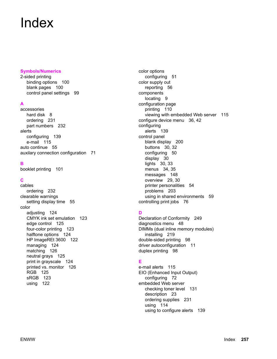 Index | HP Color LaserJet 4650 Printer series User Manual | Page 271 / 276