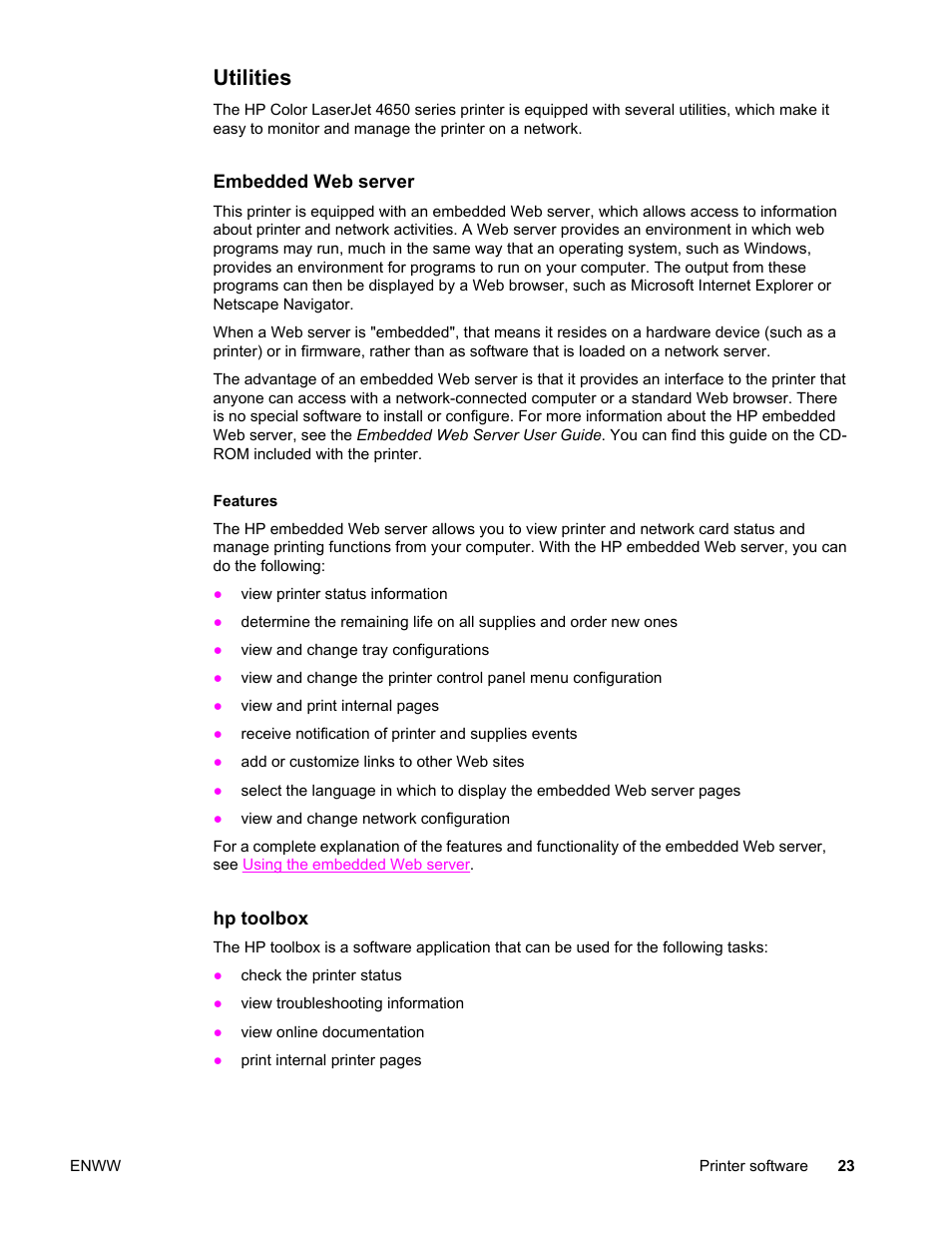Utilities | HP Color LaserJet 4650 Printer series User Manual | Page 37 / 276