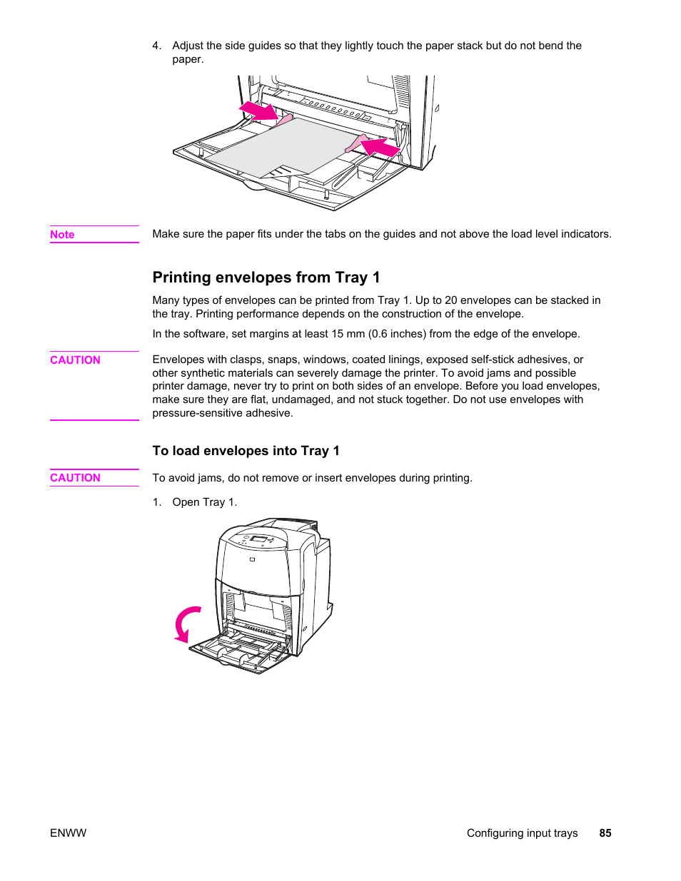 Printing envelopes from tray 1 | HP Color LaserJet 4650 Printer series User Manual | Page 99 / 276