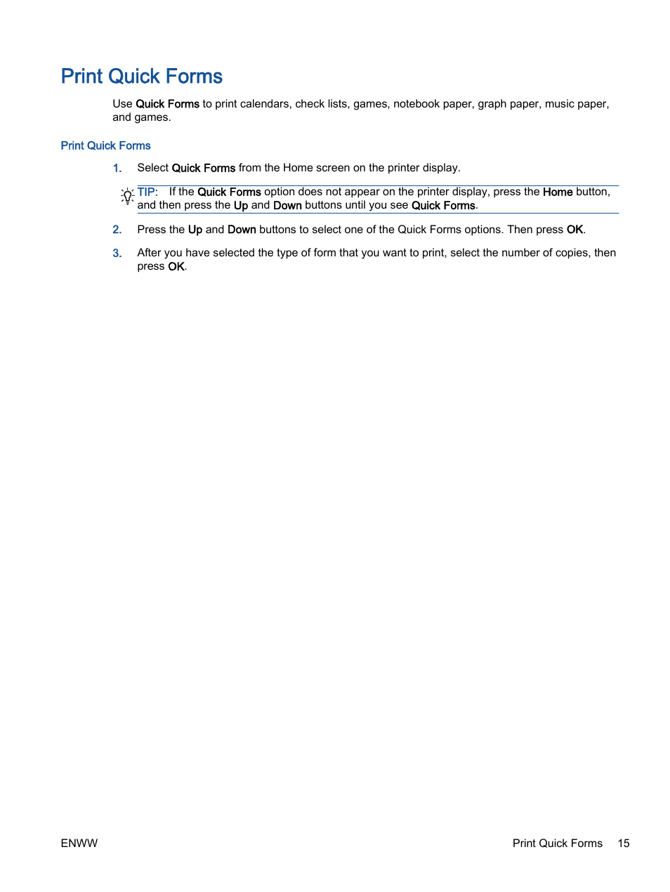 Print quick forms | HP ENVY 4501 e-All-in-One Printer User Manual | Page 19 / 108