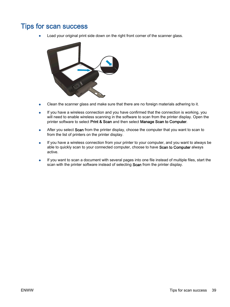 Tips for scan success | HP ENVY 4501 e-All-in-One Printer User Manual | Page 43 / 108