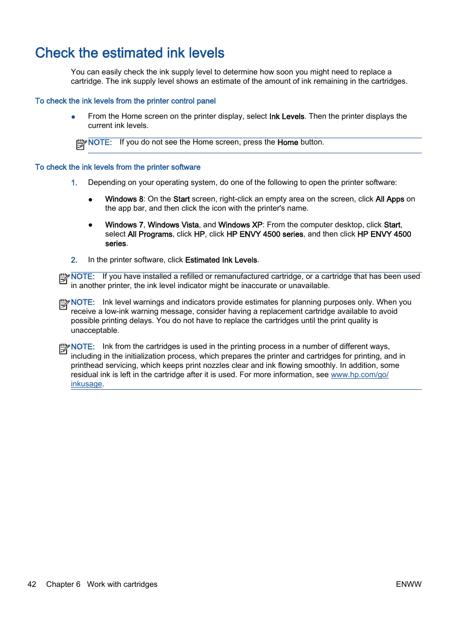 Check the estimated ink levels | HP ENVY 4501 e-All-in-One Printer User Manual | Page 46 / 108