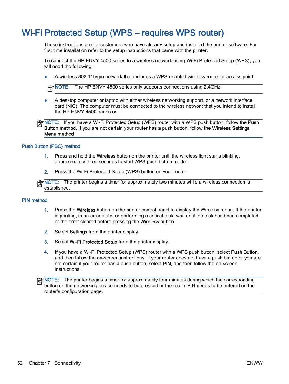 Wi-fi protected setup (wps – requires wps router) | HP ENVY 4501 e-All-in-One Printer User Manual | Page 56 / 108